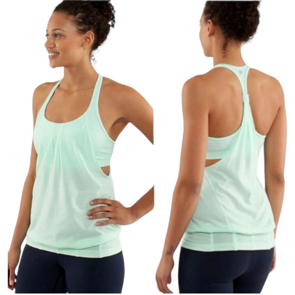LULULEMON Gorpcore Athleisure Mint Green Polka Dot No Limits Tank Built In Bra 6